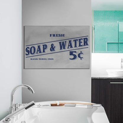 Renditions Gallery Fresh Soap & Water Sign Blue Text Bathroom Décor Gallery Wrapped Canvas Wall Art, 12x18,
