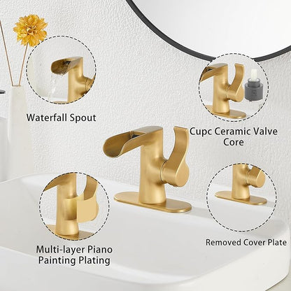 Single Handle Bathroom Faucet Antique Brass WaterfallGGStudy Bathroom Vanity Faucet Black Basin Matching Pop Up Drain with Overflow