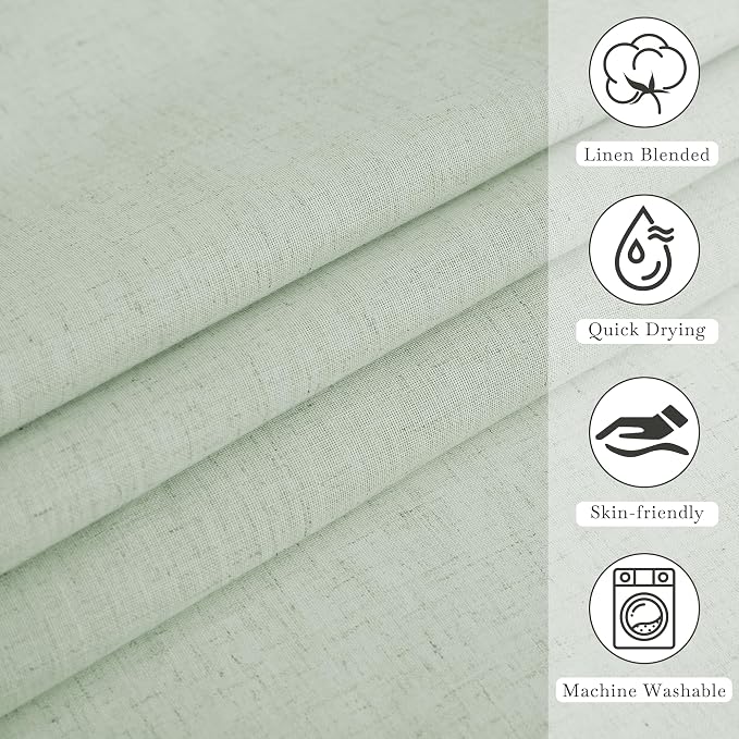 KGORGE Linen Blend Semi-Sheer Shower Curtains Lightweight for Bathroom | Waterproof Fabric for Bathtub, Button Hole Half Privacy Quick Dry, Hooks Included, Sage Green, W72 x L72