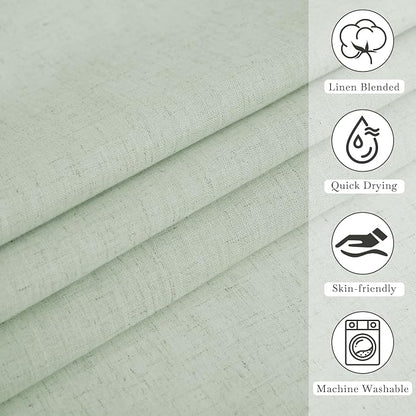 KGORGE Linen Blend Semi-Sheer Shower Curtains Lightweight for Bathroom | Waterproof Fabric for Bathtub, Button Hole Half Privacy Quick Dry, Hooks Included, Sage Green, W72 x L72
