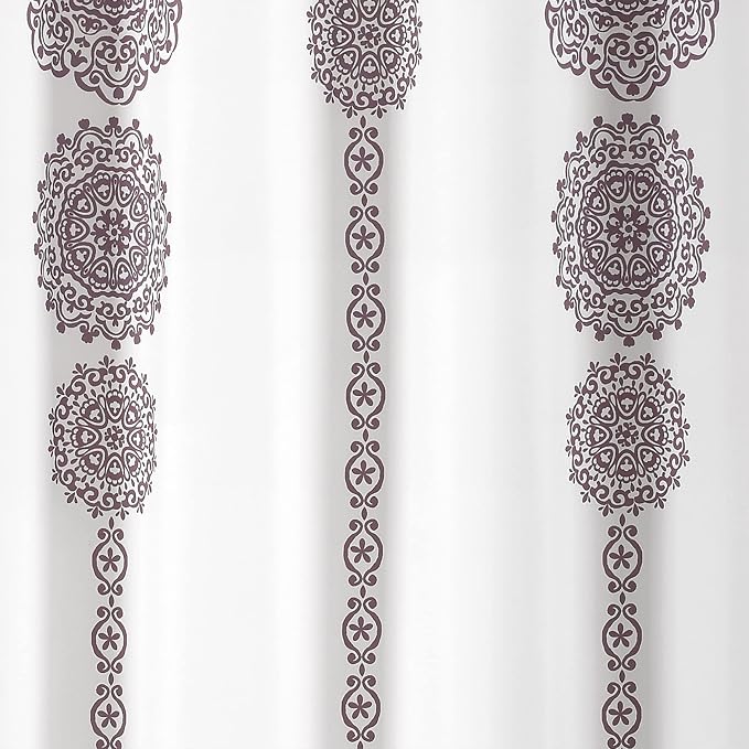 Lush Decor Stripe Medallion Shower Curtain-Fabric Mandala Bohemian Damask Print Design, 72" x 72", Purple