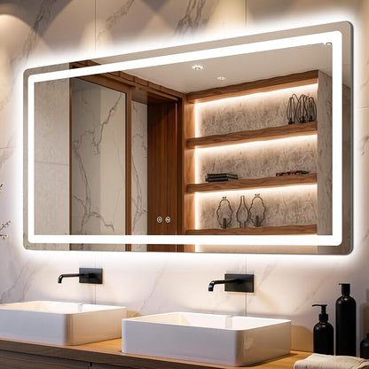 30x55 LED Bathroom Vanity Mirror with Lights, Anti-Fog, Dimmable | Front & Backlit with 3 Color Modes and Memory, 5mm Shatterproof Glass, Plug-in or Hardwired, Horizontal or Vertical