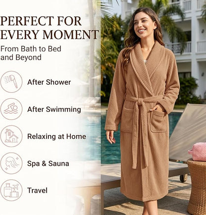 PJGGZ Women's Shawl Collar Bathrobe, Soft Long Towel Robes for Women - Super Absorbent Quick Dry yet Warm