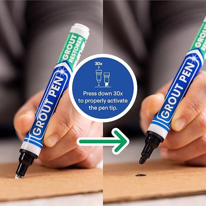 Grout Pen Black Tile Grout Paint Marker - Narrow 5mm Tip (7mL) - 3 Pack | Waterproof Grout Refresh Restorer for Kitchen & Bathroom, Colorant and Sealer Pens for Cleaner Looking Grout Lines - Black