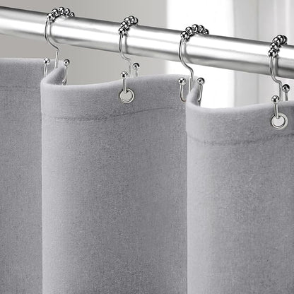 Linen Shower Curtain Grey, Fabric Boho Farmhouse Shower Curtains for Bathroom Cotton Natural Cloth Liner Set 72" W x 72" L