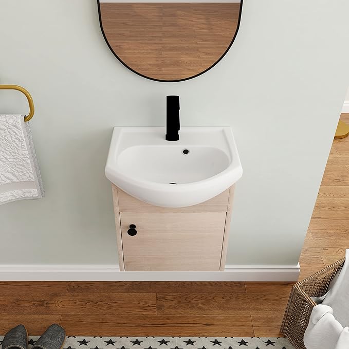 18" Bathroom Vanity with Sink for Small Space, Floating Mordern Bathroom Vanity with Soft Close Door, Bathroom Sink Vanity Combo,Wall Mounted Bathroom Vanities
