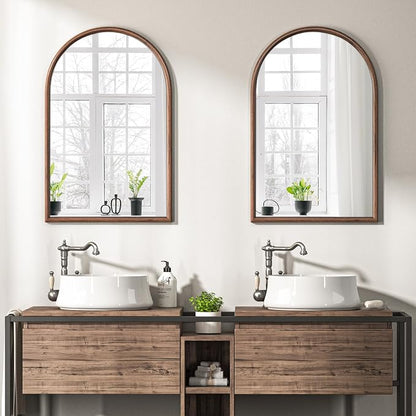 24"x36" Arch Wall Mirror for Wall, Wall Mounted Vanity Mirror for Bedroom, Wood Grain Finish Frame Mirror with Tempered Glass, Vintage Decorative for Bathroom, Entryway, Living Room, Walnut