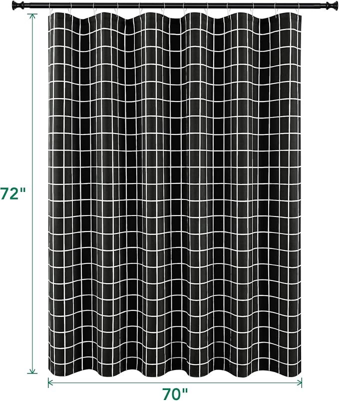 Black Shower Curtains for Bathroom-Fabric Modern Farmhouse Shower Curtain | 70"Wx72"L Faux Linen Grid Minimalist Simple Rustic Neutral Guest Bathroom Decor-Cloth Geometric Plaid Washable Hotel Quality