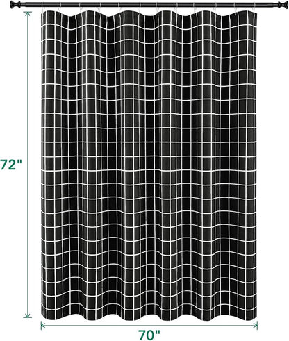 Black Shower Curtains for Bathroom-Fabric Modern Farmhouse Shower Curtain | 70"Wx72"L Faux Linen Grid Minimalist Simple Rustic Neutral Guest Bathroom Decor-Cloth Geometric Plaid Washable Hotel Quality