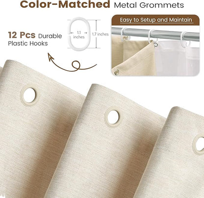 BTTN 3 in 1 Shower Curtain Set, Cream Linen Textured Fabric Shower Curtain and Clear Liner Set with Plastic Hook, Modern Hotel Luxury Weighted Waterproof Shower Curtain for Bathroom, Beige, 72x72