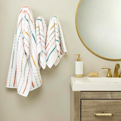 SKL Home Modesto Stripe Hand Towel Set-2pc, Premium 100% Cotton, Multi | 600 GSM weight. Spa-level quality. Soft & absorbent, reversible jacquard. For the bathroom, kitchen, bar or any sink space.