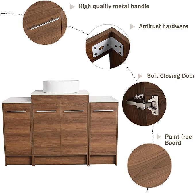 48" Bathroom Vanity, 48 Inch Freestanding Vanity with Ceramic Vessel Sink, Modern Single Sink Bathroom Vanity Combo, Brown Floor Stand Large Storage Cabinet Set(BRE400, 48 * 18)