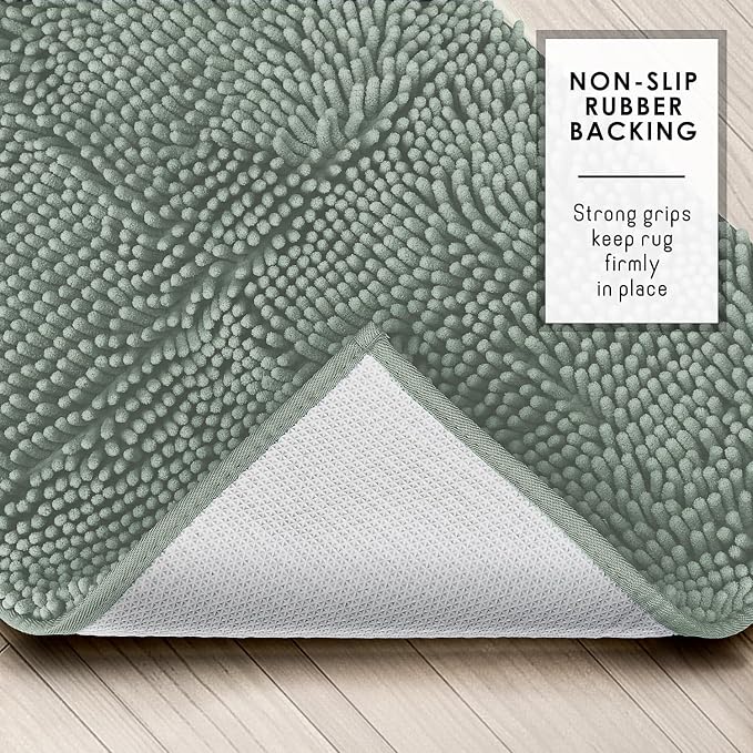 Hearth & Harbor Bathroom Rugs, Chenille Bath Mat - Machine Washable Bath Mats for Bathroom Non-Slip Backing Rubber, Quick Dry Bathroom Mat, 17 x 24 + 20 x 24 - Ice Green