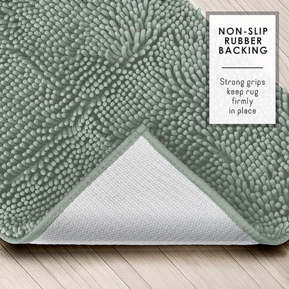 Hearth & Harbor Bathroom Rugs, Chenille Bath Mat - Machine Washable Bath Mats for Bathroom Non-Slip Backing Rubber, Quick Dry Bathroom Mat, 20 x 32 - Ice Green