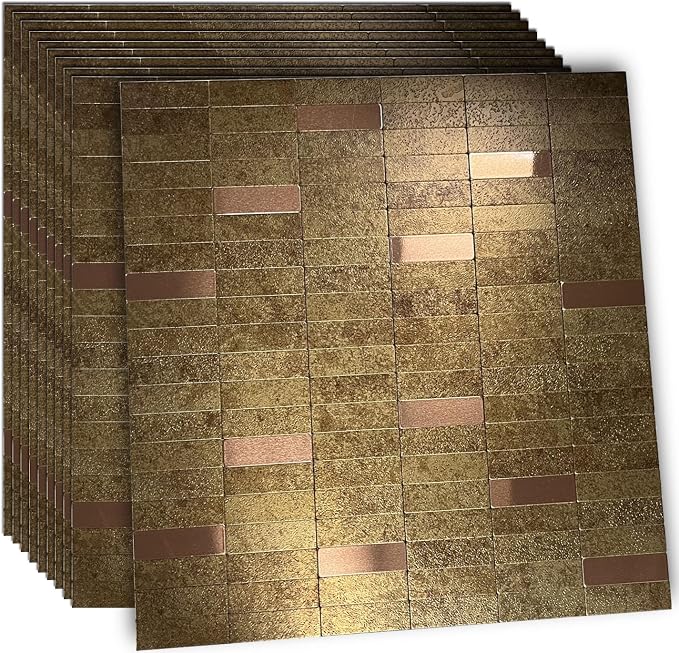 XUANINY Peel and Stick Tile Backsplash Self- Adhesive Wall Tiles Aluminum Mosaic Sticker for Kitchen (11.33"x11.92" Per Sheet, Pack of 10 pcs) (Golden Yellow 10)