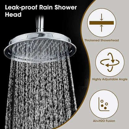 Rain Shower Head with Handheld Spray, Rainfall Shower System with Rough-in Valve, Shower Faucet Set with Pressure Balance Valve, 9 Inch Luxury Shower Trim Kit Wall Mount, Polished Chrome