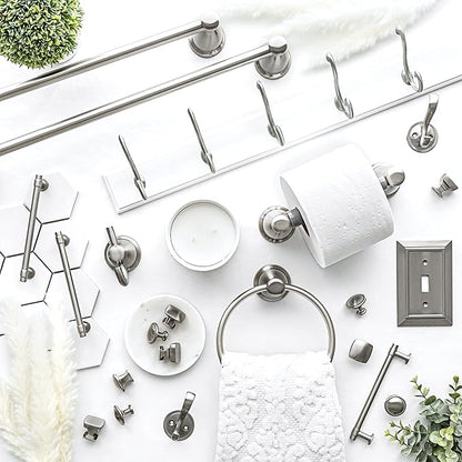 Franklin Brass Kinla 5-Piece Bathroom Set Satin Nickel 18" and 24" Towel Bar Racks, Toilet Paper Holder, Ring, Hook KIN5PC-SN