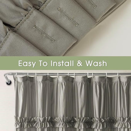 Farmhouse Ruffle Shower Curtain, Gray, 72 x 72 in | Decorative Elegant Bathroom Curtain with 12 Holes, Soft Ruched Microfiber Fabric, Vintage Handmade Design