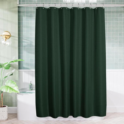 AmazerBath Dark Green Shower Curtain Waffle Textured, Deep Green Shower Curtain Fabric Thick Heavy Duty 240GSM, Hotel Quality Bathroom Shower Curtains, Premium Polyester, 72 x 72 Inches