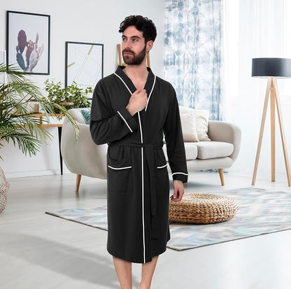 Cotton Blend Lightweight Knit Robe for Men Soft Loungewear Bathrobe