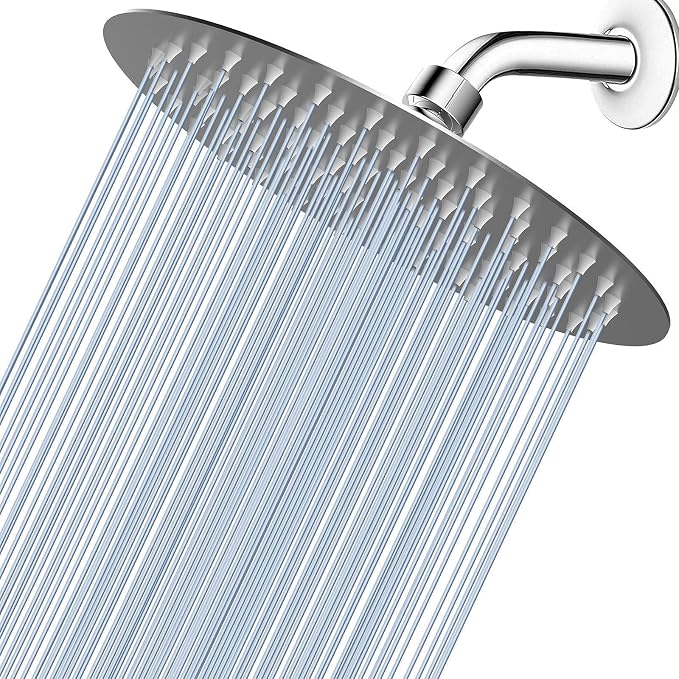 Voolan High Pressure Rain Shower Head - Rainfall Shower head Made of All Metal Stainless Steel - Comfortable Shower Experience Even at Low Water Flow (8 Inch, Brushed Nickel)
