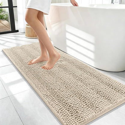 OLANLY Thick Bathroom Runner Rugs 47x17, Soft Chenille Long Bath Rugs, Sand | Absorbent Striped, Rubber Backing, Machine Wash, Bath Mats for Bathroom Floor, Tub and Shower, Home Decor Accessories