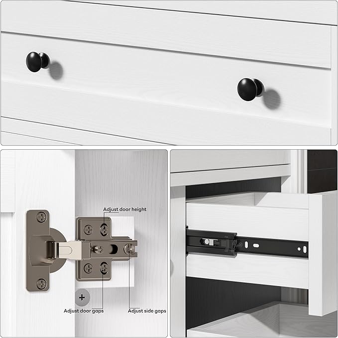 LIKIMIO 36 Inch Bathroom Vanity with Sink, Towel Holder & Adjustable Solid Wood Legs for Uneven Floor, Modern Bathroom Storage Cabinet with Tip-Out Drawer, 2 Drawers & Adjustable Shelf, White