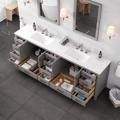 Eviva Aberdeen 96 in. Gray Double Sink Bath Vanity with Carrara Quartz Top and Undermount Porcelain Sinks