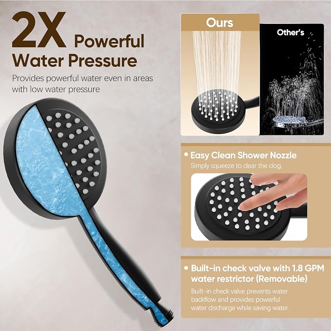 Matte Black Shower System with Tub Spout and 10-Inch Shower Head | All Metal Wall Mounted Bathroom Shower Faucet Set, High Pressure Shower Head and Handheld Combo Set Include valve and Trim