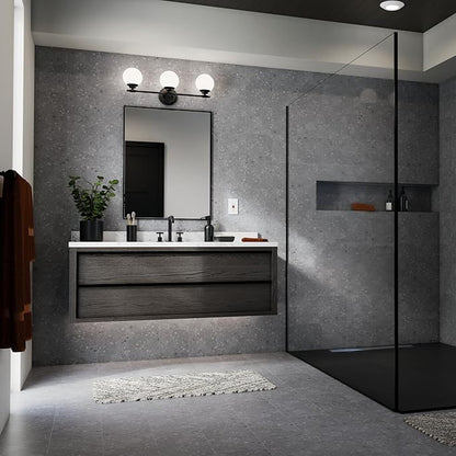 Kichler Benno 3-Light Vanity, Modern Light with Opal Glass in Black, for Bathroom or Powder Room (8.75" x 24.5"), 55172BK