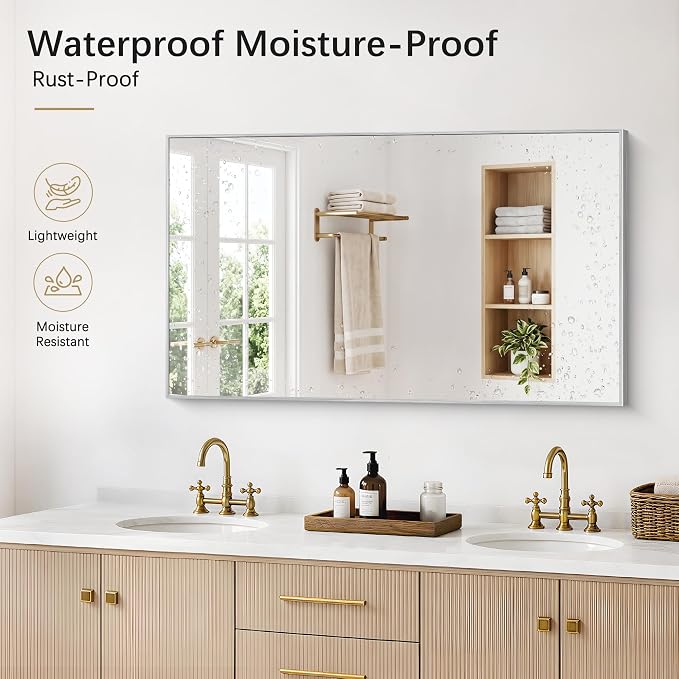 DESBING 30" x 50" Bathroom Mirror, Silver Metal Frame Wall Mirror | HD Image,Shatterproof Decorative Rectangular Vanity Mirror for Bedroom Bathroom Living Room Entryway Horizontal or Vertical