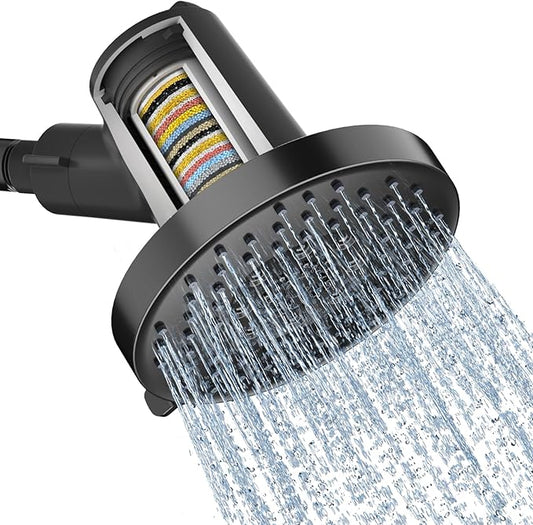 SR SUN RISE Filtered Shower Head with Filters,High Pressure Rain Shower Head,20-Stage Shower Filter,1.8/2.5 GPM Flow Rate,6 Spray Modes for Hard Water Softener,Remove Chlorine (Black,5.5 Inch)
