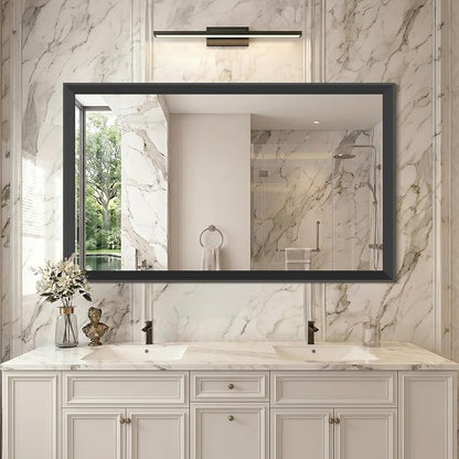 DESBING Large Bathroom Mirror for Over Sink, 50” x 30” Black Rectangle Bathroom Mirrors for Double Vanity, Metal Ribbed Textured Framed Wall Mirror for Bathroom, Living Room, Bedroom,Dressing Room