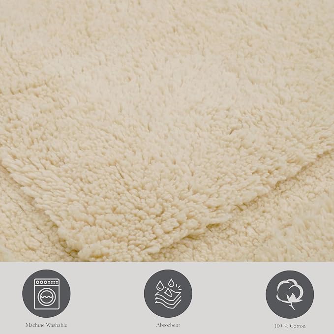 Jean Pierre New York Lydia Border 100% Cotton Bath Mat - Non-Slip Bath Rug - Ivory - 27"x45"