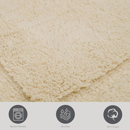 Jean Pierre New York Lydia Border 100% Cotton Bath Mat - Non-Slip Bath Rug - Ivory - 27"x45"