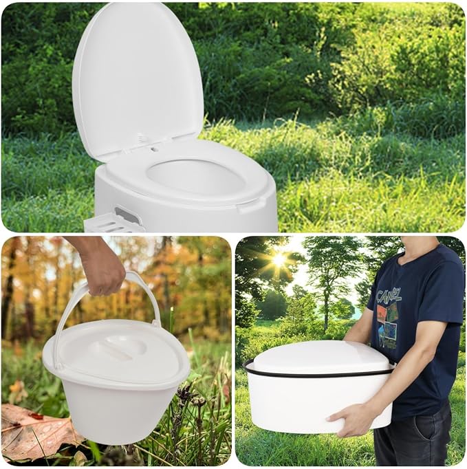 Portable Toilet with Non-Slip Inserts, Leak-Proof Waterless Travel Toilet, White