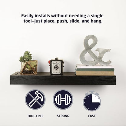 HIGH & MIGHTY 515658 Modern 24" Floating Shelf Holds up to 20lbs, Easy Tool-Free Dry Wall Installation, Flat, eCommerce Packaging, Black