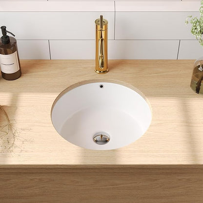 DeerValley 16x16 Inch Small Round Undermount Bathroom Sink, White Ceramic Under Counter Sink with Overflow, DV-1U0207