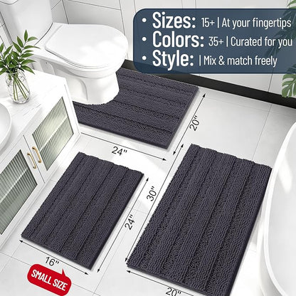 Smiry Thick Chenille Bathroom Runner Rugs 59x20, Soft Bath Mat, Dark Grey | Quick‑Dry & Machine Washable, Non‑Slip Bath Carpet, Striped Bath Rugs for Tub & Shower, Modern Home Decor Accessories