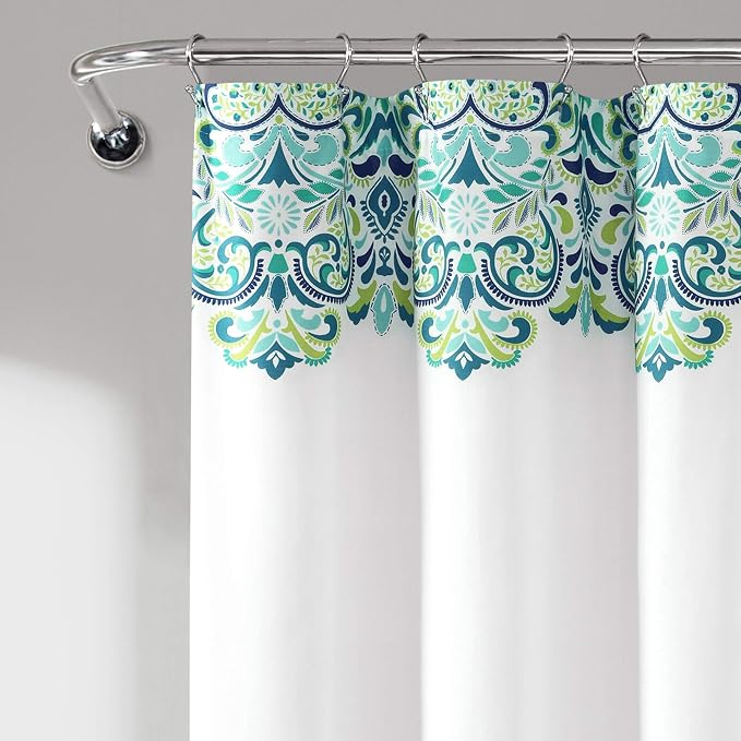 Lush Decor Clara Shower Curtain Single 72" W x 72" L Blue & Green - Fabric Shower Curtains for Bathroom - Colorful Bathroom Curtain - Boho Décor