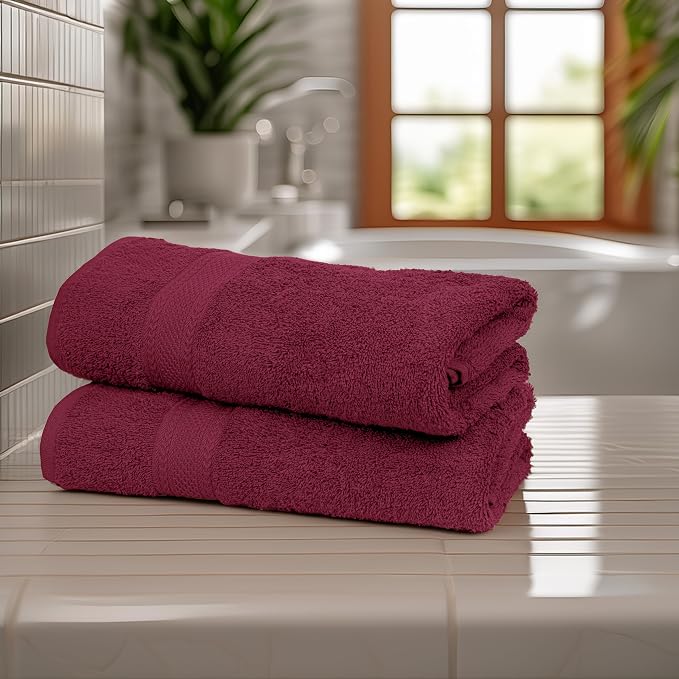 Large Bath Towels Set of 6 – 100% Cotton Terry – 24" x 50" – Quick Dry, Soft & Highly Absorbent – Burgundy Towels for Bathroom, Gym, Spa, Pool & Daily Use