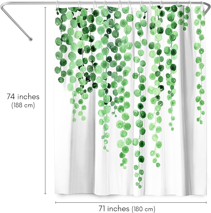 Americanflat 71x74 Botanical Shower Curtain - Water-Resistant Long Shower Curtain with Durable Metal Grommets and 12 Hooks - 100% Polyester - White and Green Bathroom Curtains