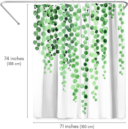 Americanflat 71x74 Botanical Shower Curtain - Water-Resistant Long Shower Curtain with Durable Metal Grommets and 12 Hooks - 100% Polyester - White and Green Bathroom Curtains