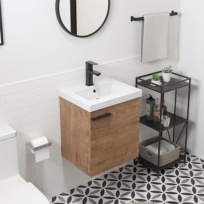 18" Small Bathroom Vanity with Sink, 18 Inch Floating Bathroom Vanity for Small Space, Wall Mounted Cabinet Set