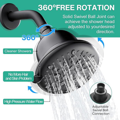 Cobbe Filtered Shower Head, 7 Modes High Pressure Shower Heads Matte Black | Shower Head with Filters for Hard Water for Remove Chlorine and Harmful Substances (Midnight Black Matte, 5 Inch Round)