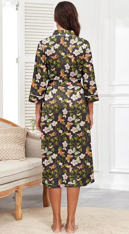 PrinStory Womens Robe Long Knit Bathrobe Lightweight Soft Robes Ladies Bath Robe