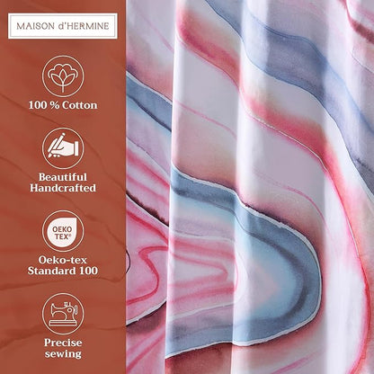 Maison d' Hermine Shower Curtain 100% Cotton One Panel 70"x72" Washable Fabric Shower Curtains for Bathroom, Easy Hanging with 12 Button Holes - Spa Easter Gifts (Pale Garden - Sweet Marbles)