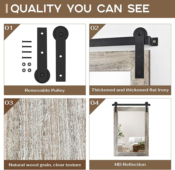 COGOOD Farmhouse Bathroom Mirrors for Over Sink - 30 x 22 Yellow White | Rustic Barn Door Wood Framed Vanity Mirror for Entryway, Living Room, Bedroom, Dresser Wall Decor