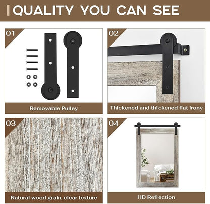 COGOOD Farmhouse Bathroom Mirrors for Over Sink - 30 x 22 Yellow White | Rustic Barn Door Wood Framed Vanity Mirror for Entryway, Living Room, Bedroom, Dresser Wall Decor