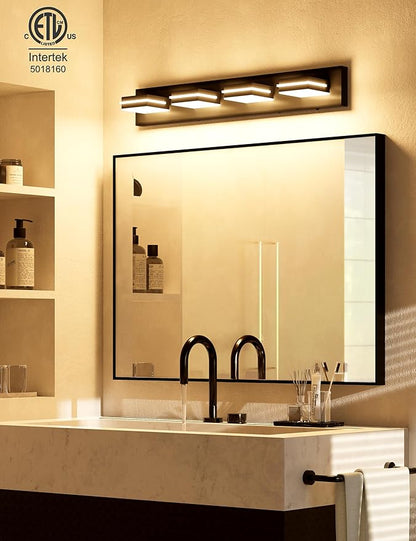VOLISUN Modern 30-Inch 4-Light Black LED Bathroom Vanity Light Fixtures Over Mirror, 5CCT Dimmable, ETL Certificated